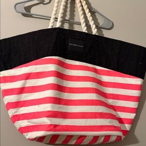 Victoria's Secret Black and Pink Striped Tote